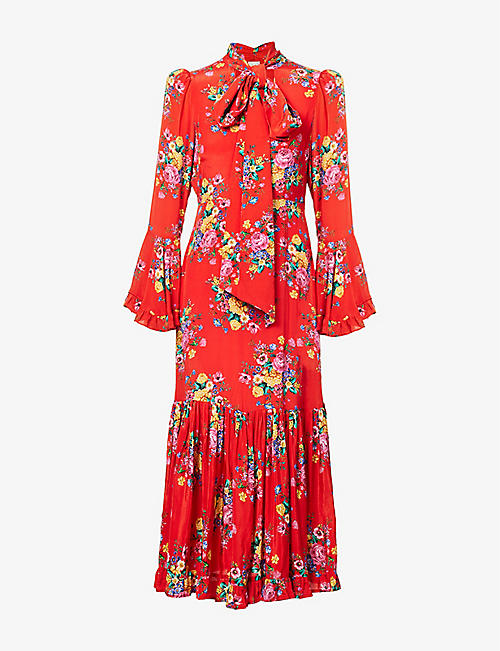 QUEENS OF ARCHIVE: Goldie Still Life floral-print satin maxi dress