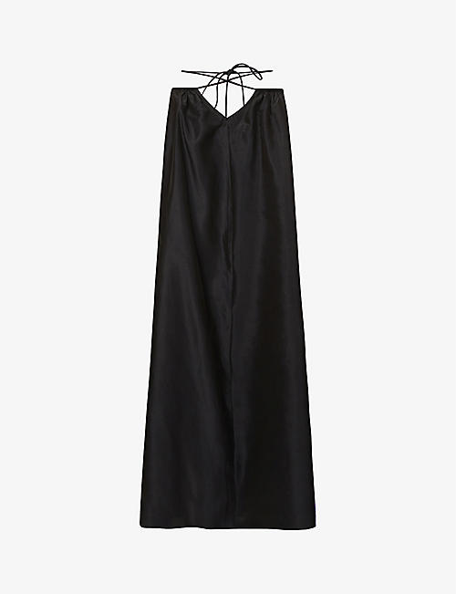SIR: Drawstring-waist cotton and silk-blend maxi skirt