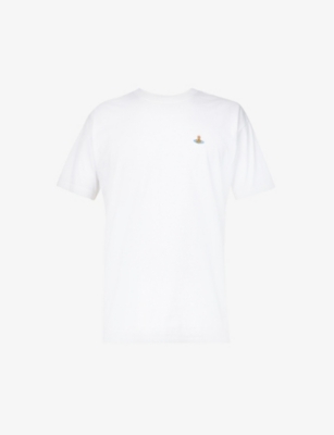 Shop Vivienne Westwood Men's White Orb Logo-embroidered Cotton T-shirt