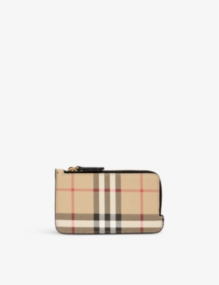 BURBERRY - Check-print faux-leather card-holder 