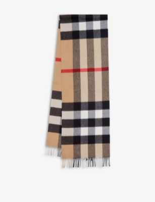 Contrast Check Cashmere Scarf in Archive Beige/birch Brown