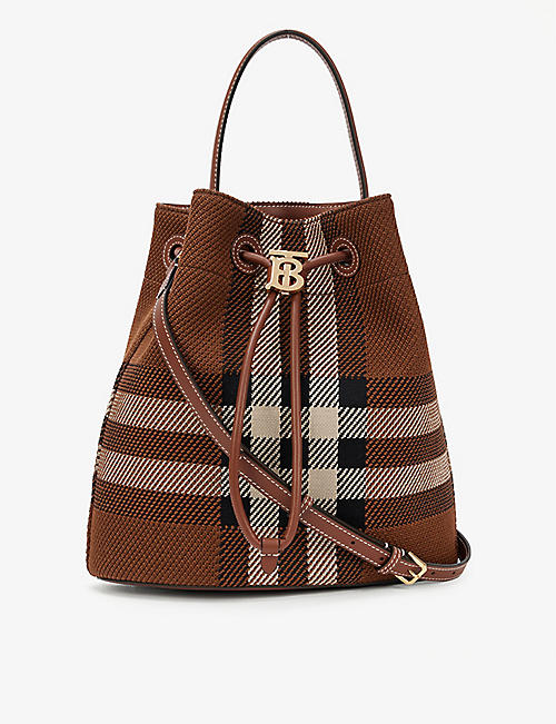 BURBERRY: TB drawstring woven and leather shoulder bag