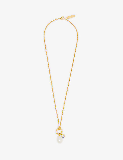 BURBERRY: Mini TB brass and freshwater pearl pendant necklace