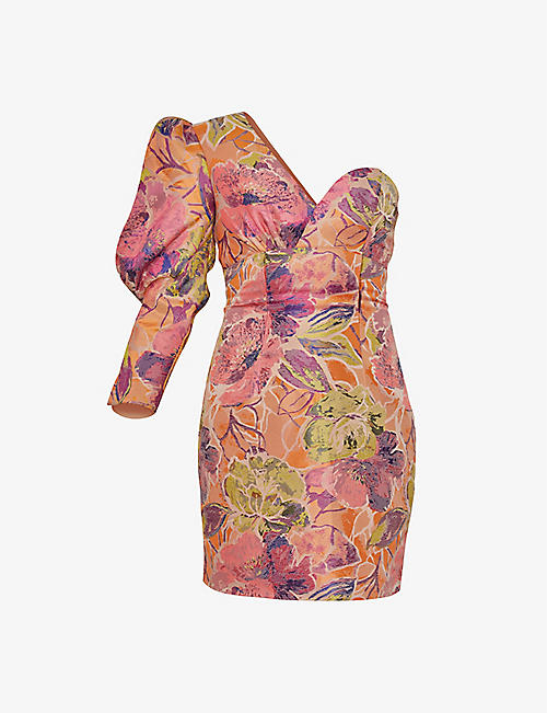 CHI CHI LONDON: One-shoulder floral-print woven midi dress