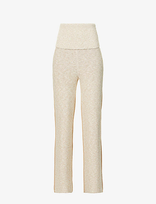 OFF-WHITE C/O VIRGIL ABLOH: Diag Languid folded-waist straight-leg high-rise knitted trousers
