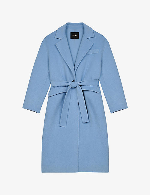 MAJE: Belted front-wrap wool-blend coat