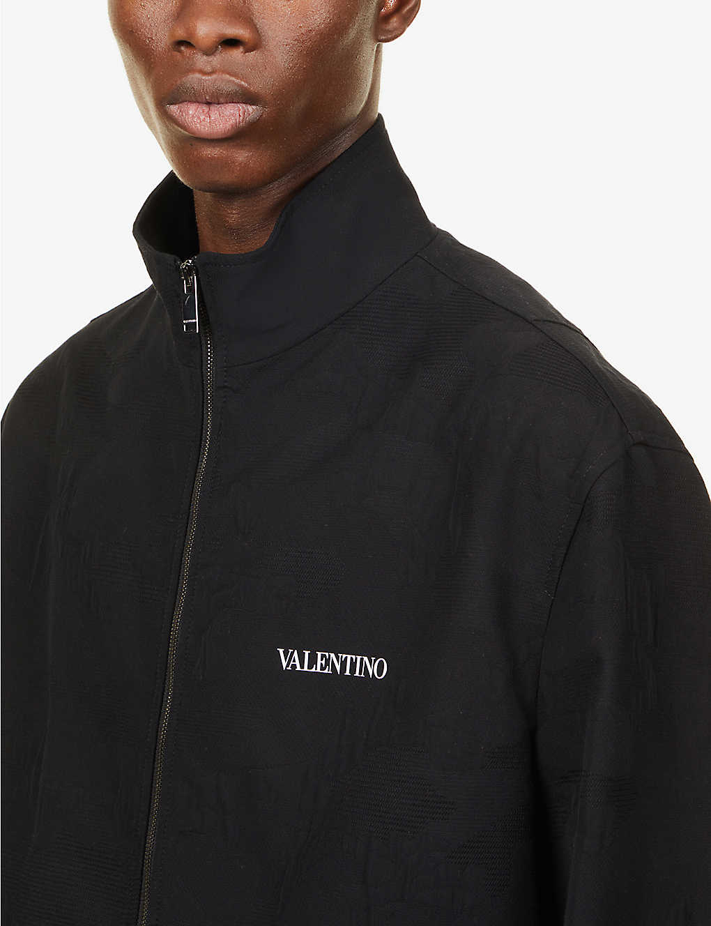 VALENTINO Camouflage funnel-neck cotton-blend jacket.