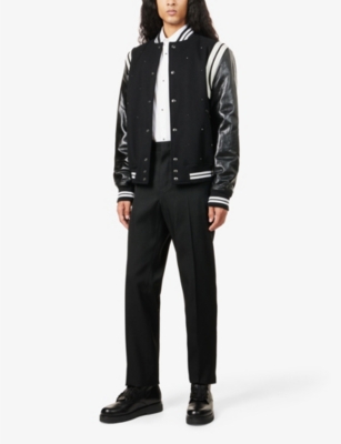 VALENTINO Rockstud studded wool-blend and leather bomber jacket