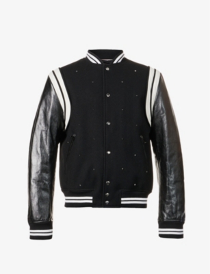 VALENTINO Rockstud studded wool-blend and leather bomber jacket