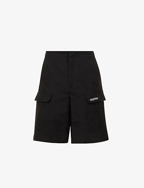 VALENTINO: Logo-print relaxed-fit cotton-blend shorts