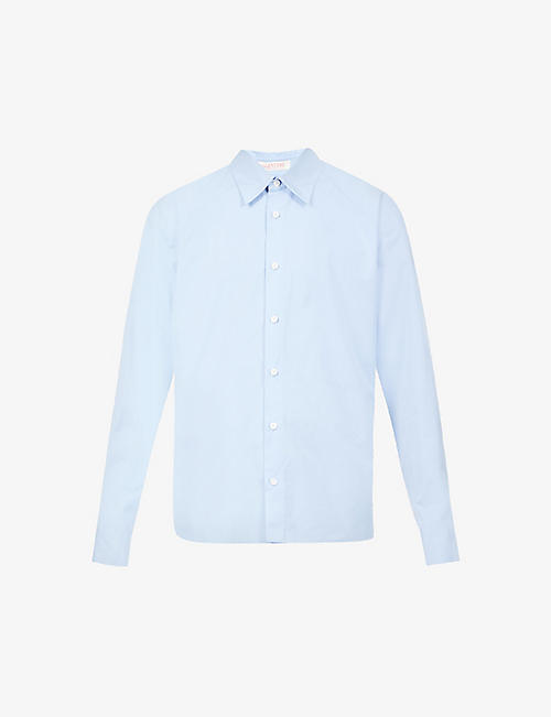 VALENTINO: Brand-embroidered exposed-seam regular-fit cotton-poplin shirt