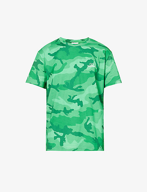 VALENTINO: Camouflage-print brand-print cotton-jersey T-shirt