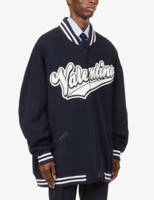 VALENTINO Logo-appliquéd collared oversized wool bomber jacket