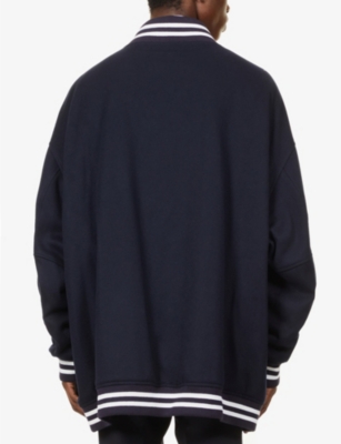 VALENTINO Logo-appliquéd collared oversized wool bomber jacket