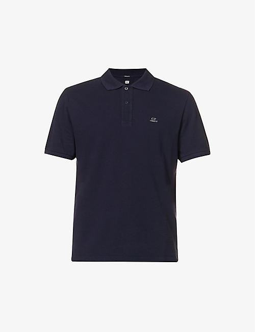 CP COMPANY: Logo-embroidered ribbed-trim regular-fit cotton-piqué polo shirt