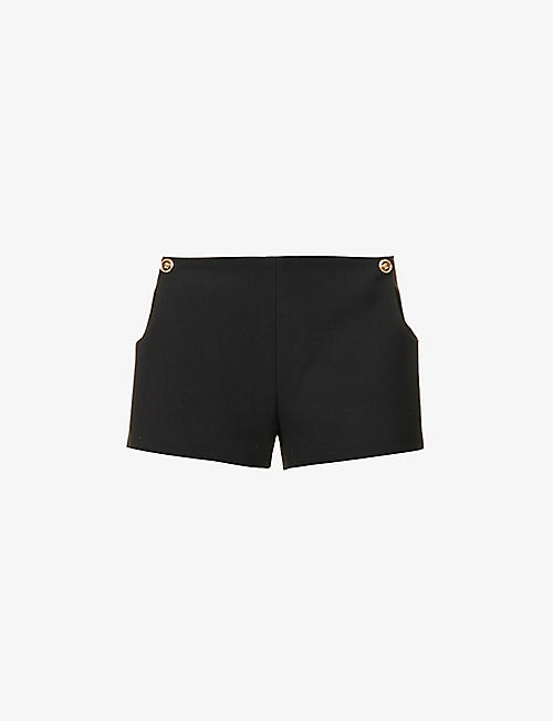 VERSACE: Medusa-buttoned cut-out mid-rise wool shorts