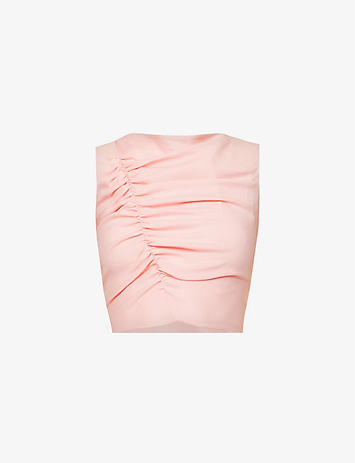 VERSACE: Ruched boat-neck stretch-crepe top