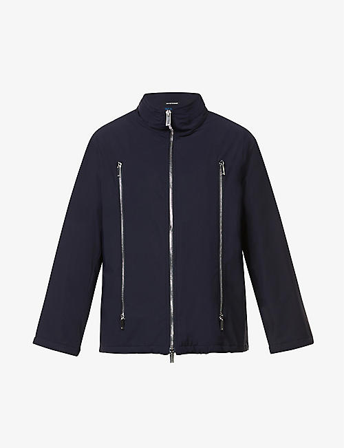 EMPORIO ARMANI: Funnel-neck zipped-panel regular-fit stretch-woven jacket