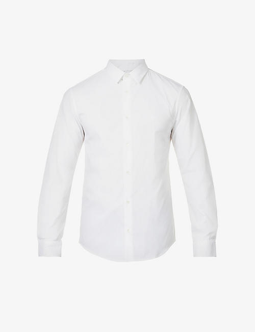 EMPORIO ARMANI: Logo-embroidered slim-fit stretch-cotton-blend shirt