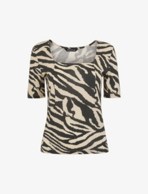 Whistles Zebra Square-neck Stretch-woven T-shirt In Multi-coloured