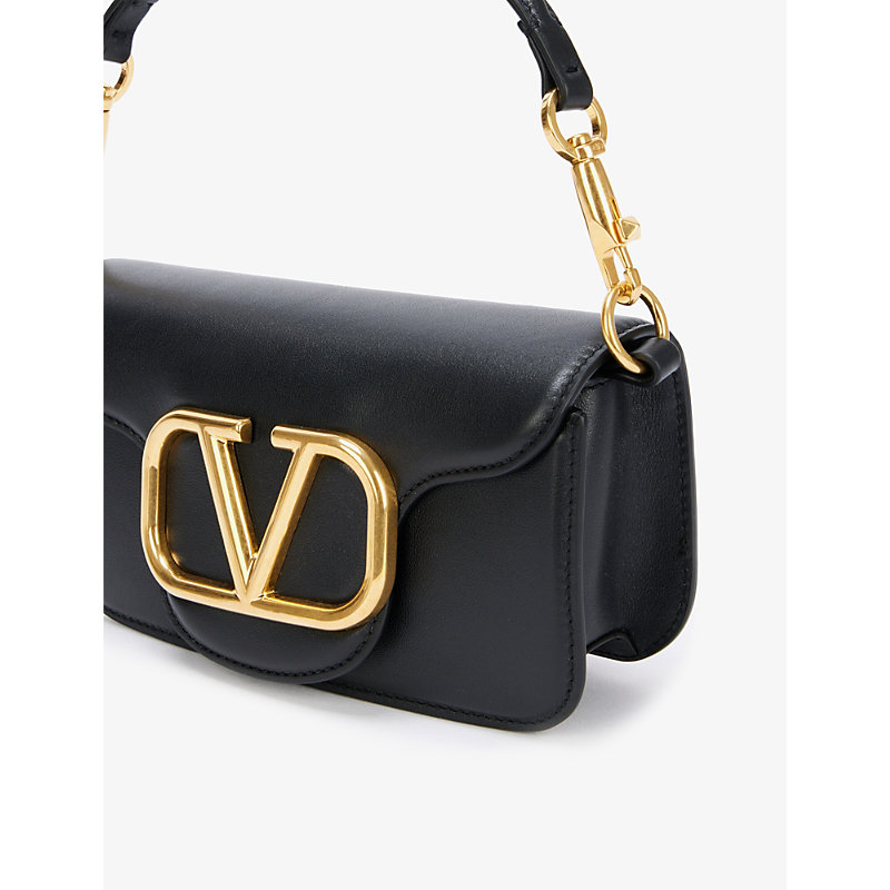 Shop Valentino Garavani Womens Black Vlogo Small Baguette Leather Shoulder Bag