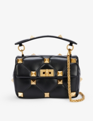 Valentino Garavani Women's Medium Roman Stud The Shoulder Bag in Nappa with Chain and Tone-on-Tone Studs - Black