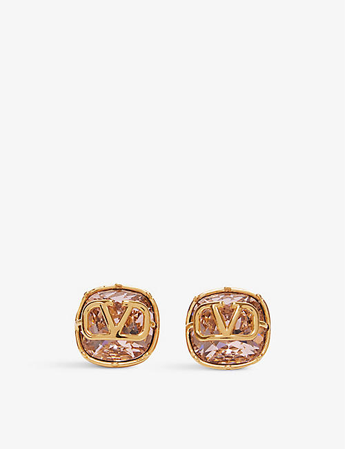 VALENTINO GARAVANI: VLOGO brass and Swarovski crystal stud earrings