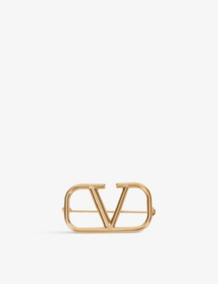 Shop Valentino Garavani Womens Gold Vlogo Brass Brooch