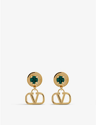 VALENTINO GARAVANI: VLOGO gold-tone brass and crystal earrings