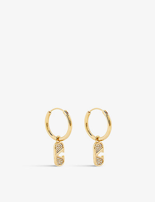 VALENTINO GARAVANI: VLOGO brass and rhinestone-embellished hoop earrings