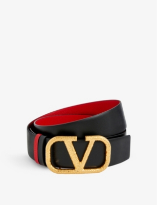 Shop Valentino Garavani Womens Nero Rouge Pur Vlogo Reversible Leather Belt