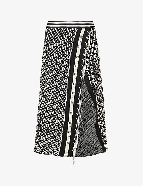 DODO BAR OR: Shin geometric-print knitted midi skirt