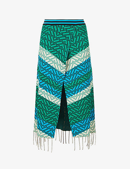 DODO BAR OR: Aab geometric-print knitted midi skirt