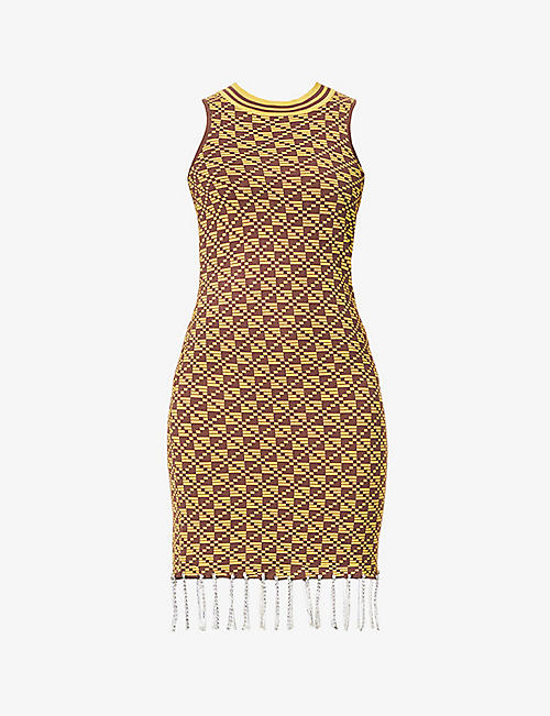 DODO BAR OR: Kim geometric-print knitted mini dress