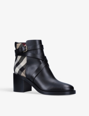 BURBERRY Pryle check-print leather heeled ankle boots