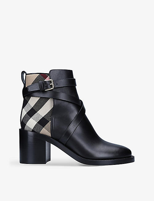 BURBERRY: Pryle check-print leather heeled ankle boots