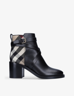 BURBERRY Pryle check-print leather heeled ankle boots