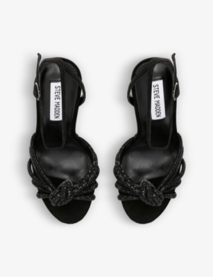 Shop Steve Madden Womens Black Bedazzle Rhinestone Embellished Faux-suede Heeled Sandals