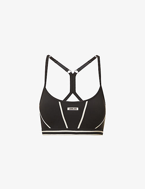 LORNA JANE: Stacked logo-print stretch-woven sports bra