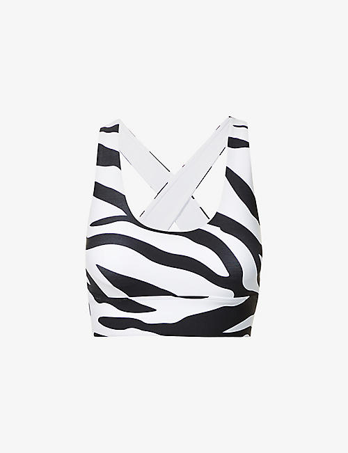 LORNA JANE: Voltage Excel zebra-print stretch-woven bra