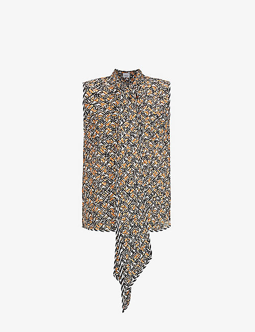 BURBERRY: Lisa high-neck geometric-pattern silk shirt