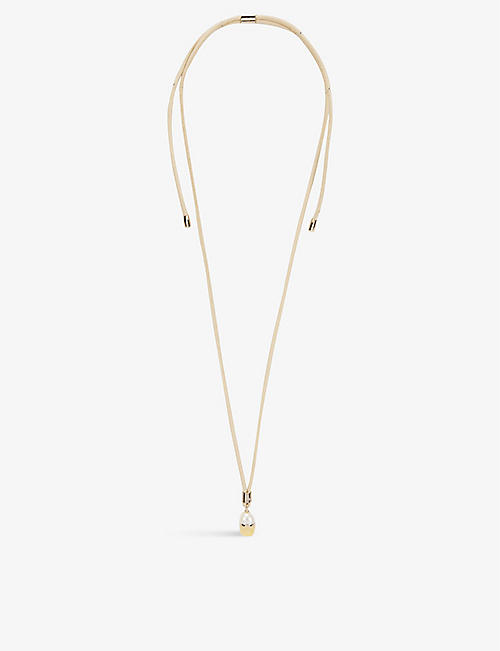 CHLOE: Darcey brass, leather, aragonite and pearl necklace