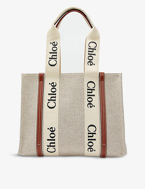 CHLOE: Woody branded linen shoulder bag