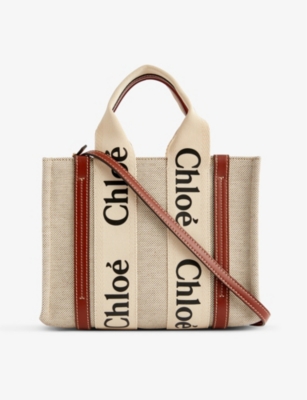 CHLOE Woody small linen cross body bag Selfridges