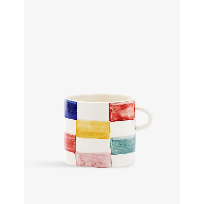 Anna + Nina Groovy Checked Ceramic Mug 10cm In Multi-colour