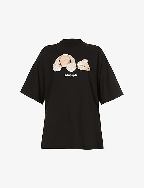 PALM ANGELS: 小熊印花超大版型平纹针织棉 T 恤
