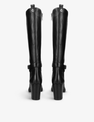 Shop Carvela Women's Black Silver 2 Buckle-embellished Leather Knee-high Boots