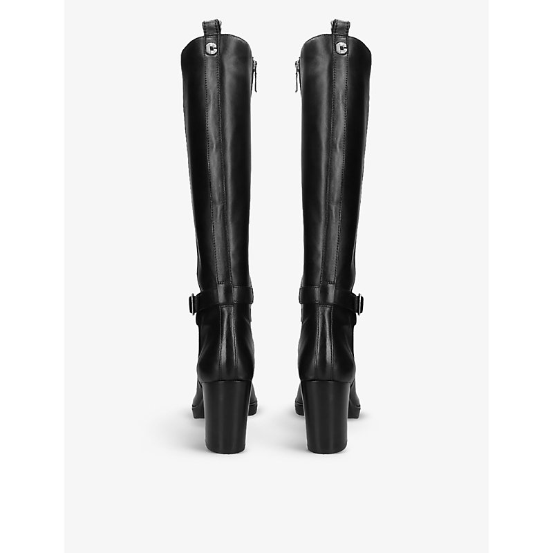 Shop Carvela Women's Black Silver 2 Buckle-embellished Leather Knee-high Boots