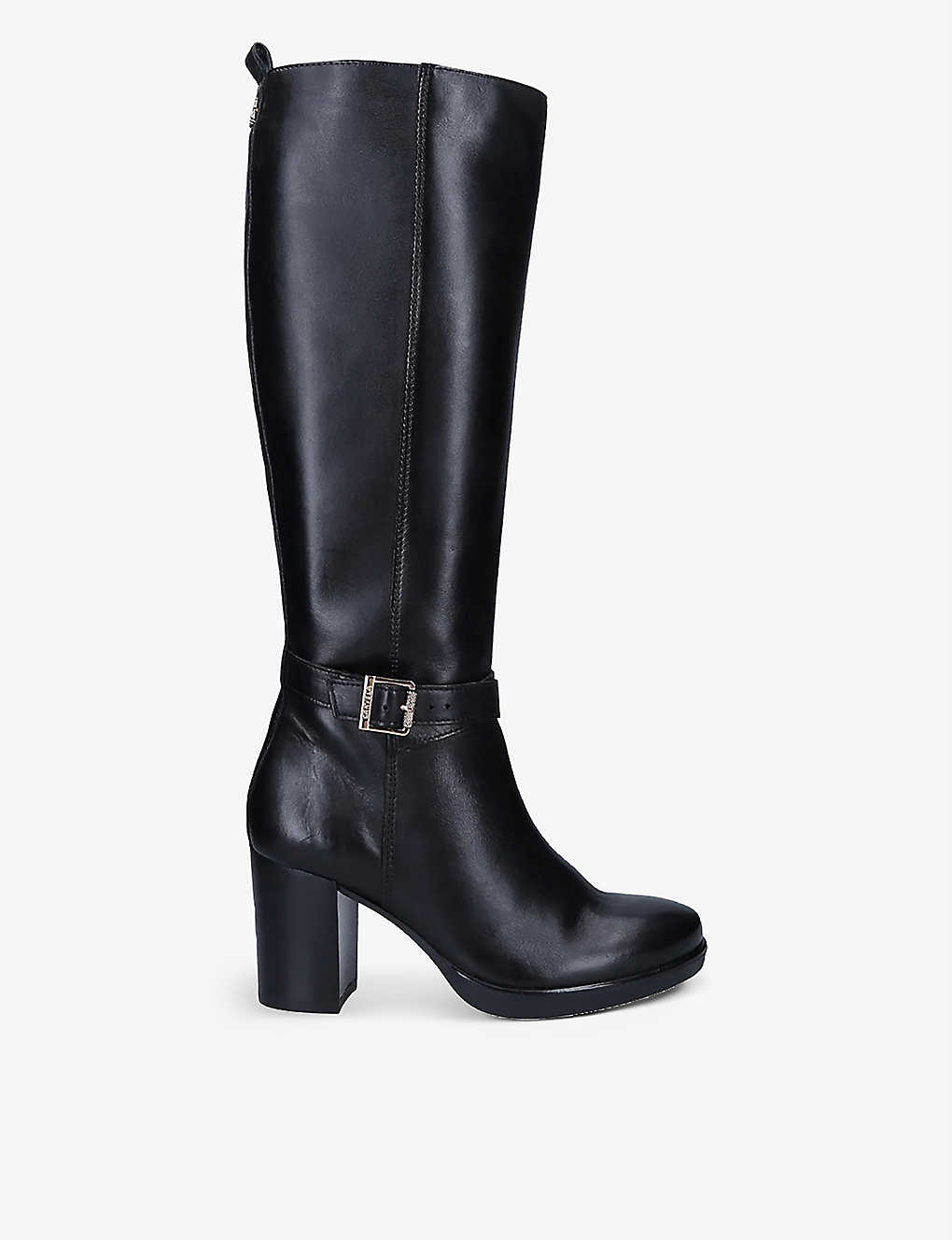Carvela Silver 2 Buckle-embellished Leather Knee-high Boots In Black