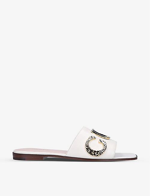 GUCCI: Cara logo-plaque leather sliders